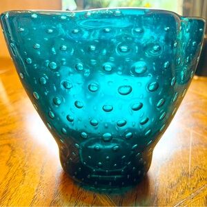 RARE 1930’s Green Glass Bullicante Carlo Scarpa for Venini Murano Italia 6” tall